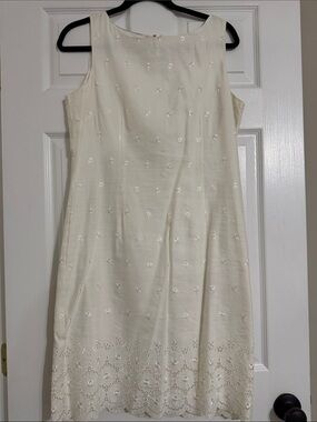 Classic Sleeveless Cream Eyelet Midi Dress